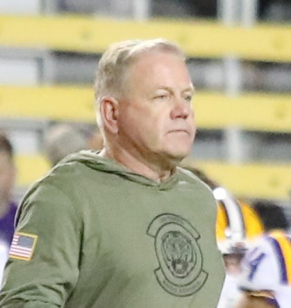Brian Kelly coaching LSU football on the sideline