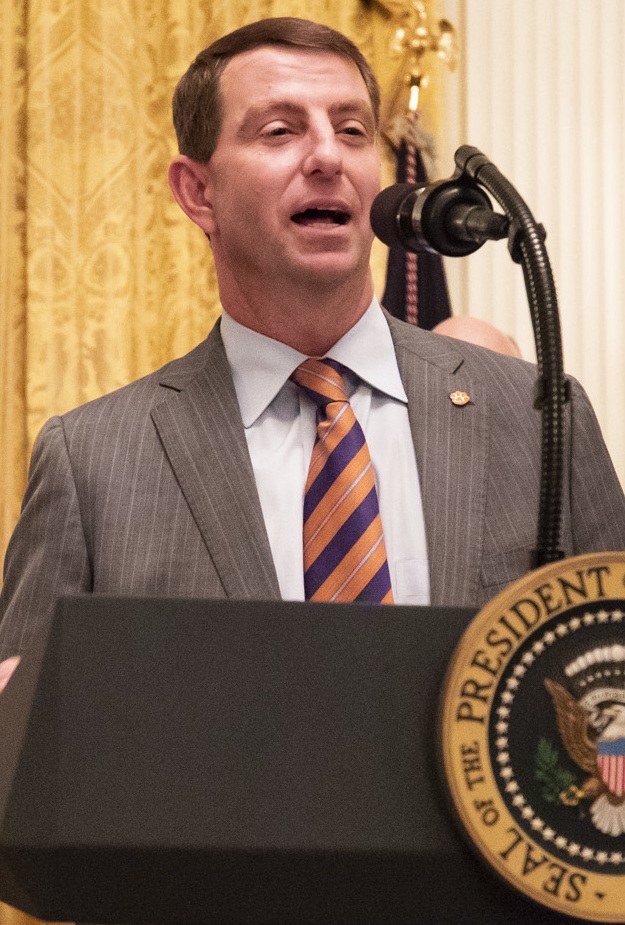 Dabo Swinney coaching Clemson football on the sideline