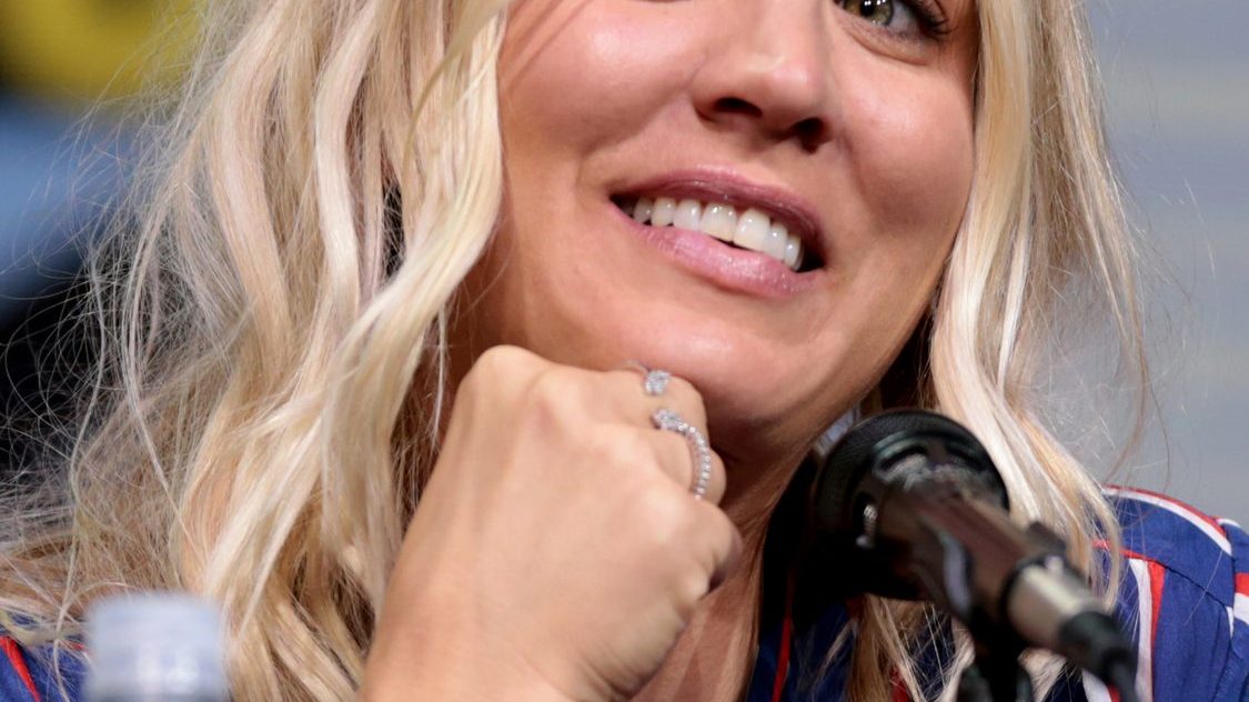 Kaley Cuoco at the 2017 San Diego Comic-Con Big Bang Theory panel, nine years before she announced baby No. 2 in June 2026