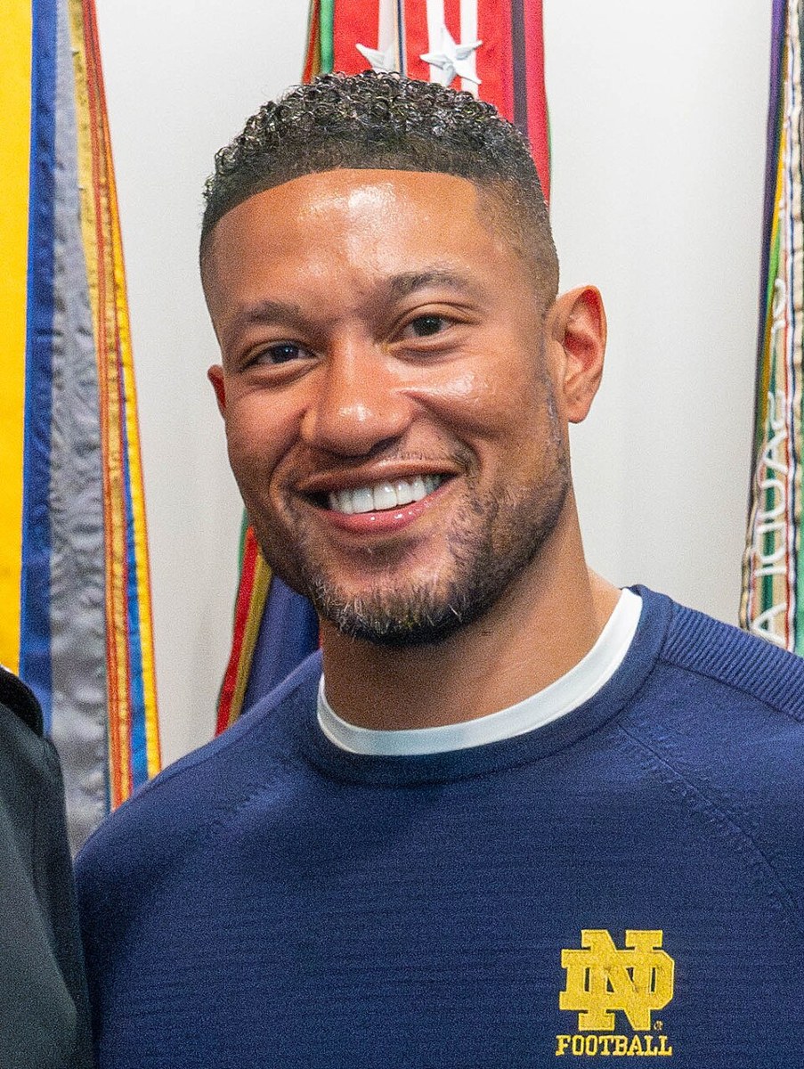 Marcus Freeman coaching Notre Dame football on the sideline