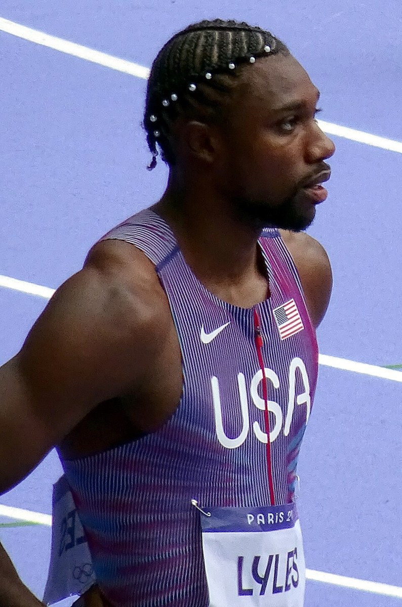 Noah Lyles sprinting at the Olympic Games