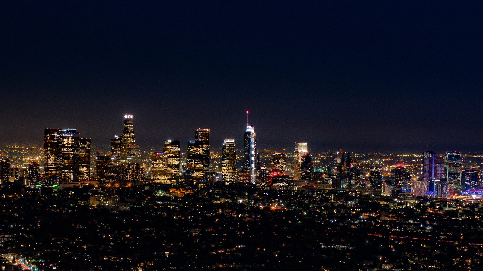 Illustrative image of downtown Los Angeles at night - Alex D. Linz left acting and now works as a legal analyst in Los Angeles