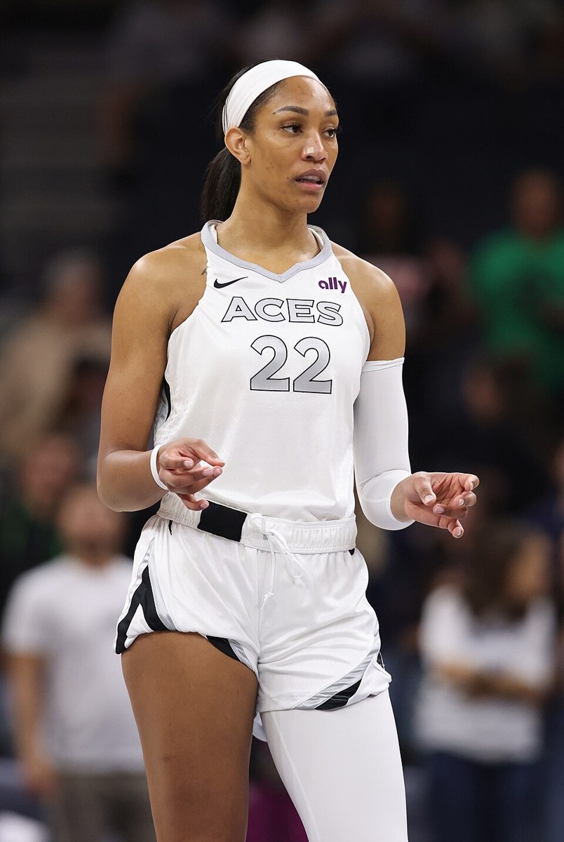 A'ja Wilson playing basketball in the WNBA