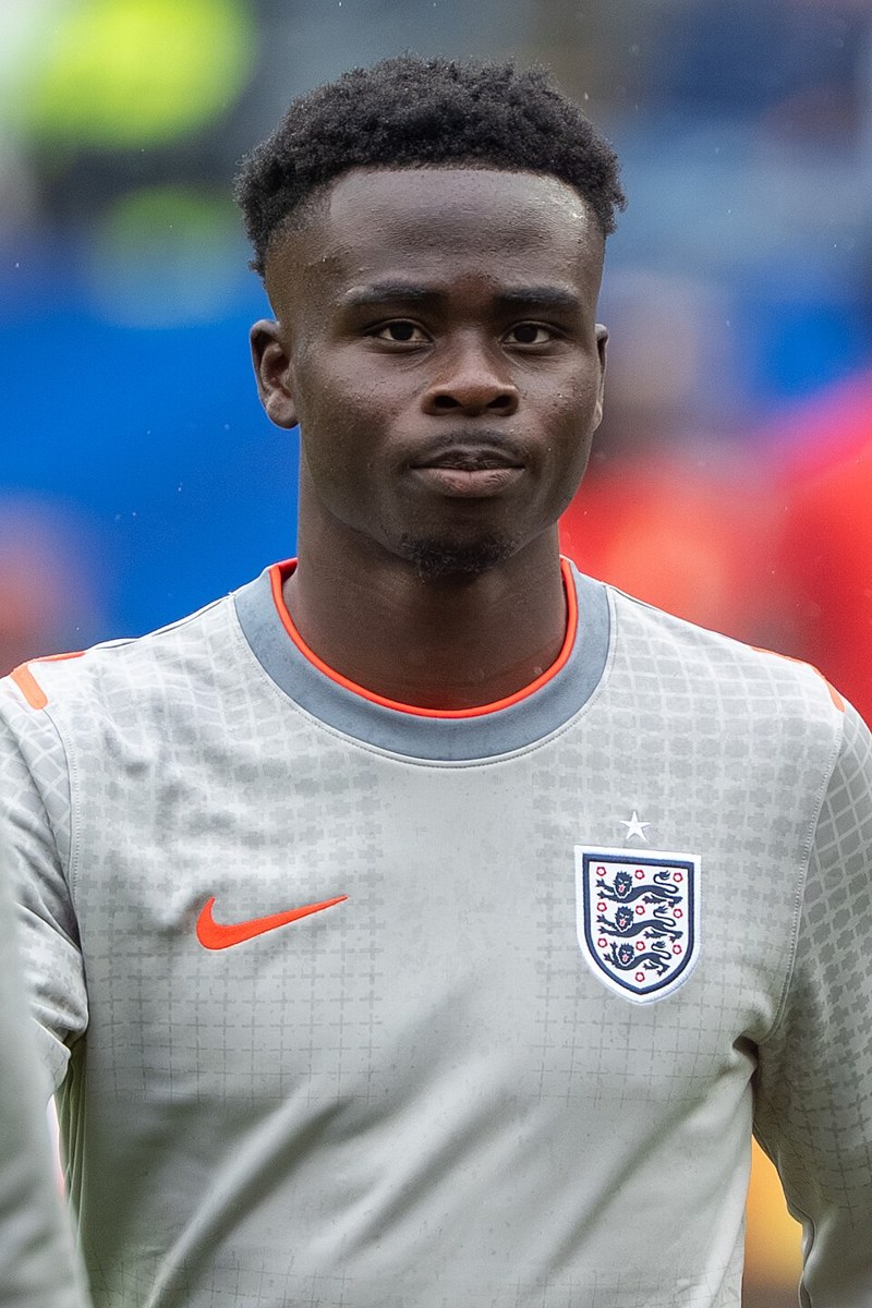 Bukayo Saka celebrating a goal for Arsenal