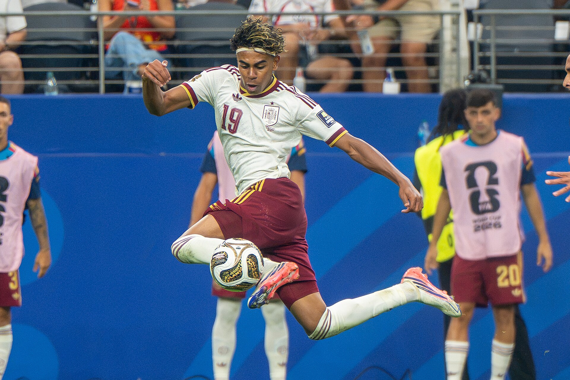 Lamine Yamal playing for Spain against France in July 2026